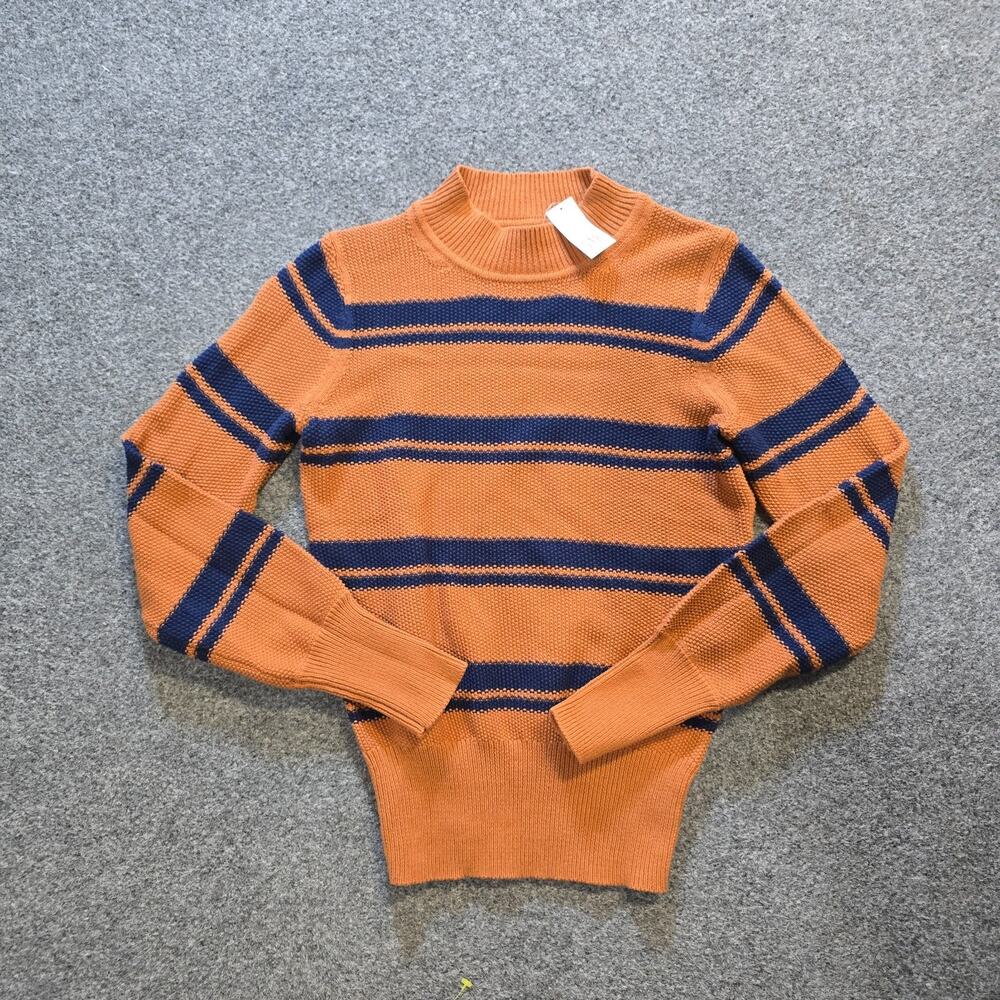 GAP Sweater Womens Size XS Brown Blue Striped Mock Neck Ribbed Casual Capsule
